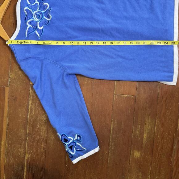 BOB MACKIE Wearable Art Blue Embroidered Cardigan Sweater Cutout Floral Granny S - Picture 14 of 16